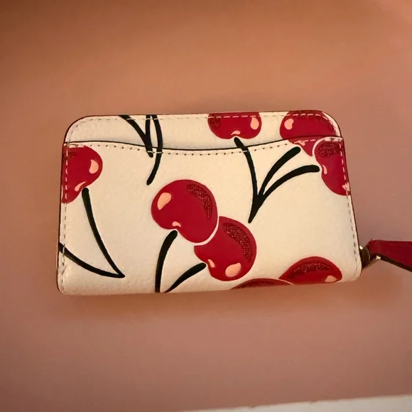 Essential Small Zip-Around Cherry-Print Leather Card Case Wallet - Picture 3 of 6